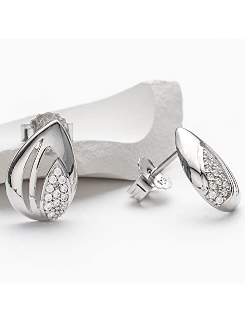 Peora 925 Sterling Silver Embellished Open Teardrop Earrings for Women, Hypoallergenic Fine Jewelry