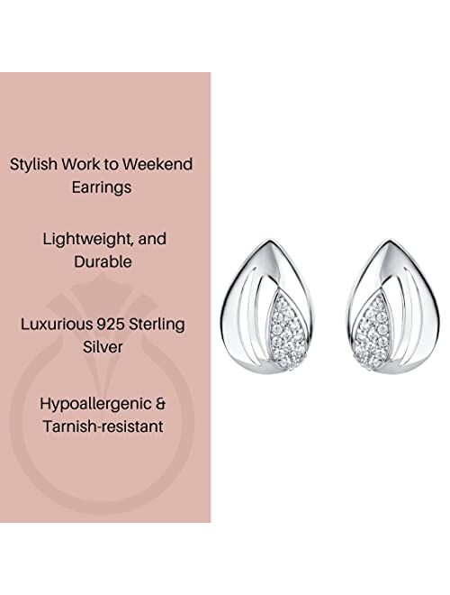 Peora 925 Sterling Silver Embellished Open Teardrop Earrings for Women, Hypoallergenic Fine Jewelry