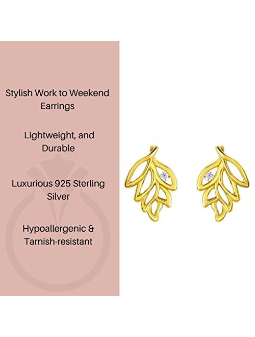 Peora Yellow-Tone 925 Sterling Silver Falling Leaves Earrings for Women, Hypoallergenic Fine Jewelry