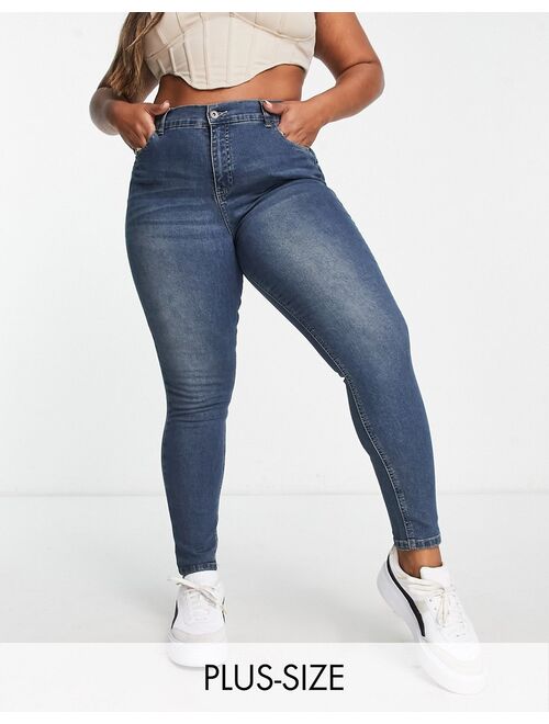 Simply Be skinny jeans in vintage blue wash