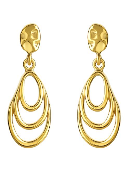 Peora Yellow-Tone 925 Sterling Silver Rippled Teardrop Earrings for Women, Hypoallergenic Fine Jewelry