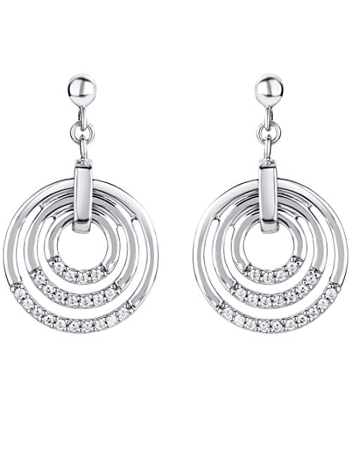 Peora 925 Sterling Silver Three Circle Generation Drop Earrings for Women, Hypoallergenic Fine Jewelry