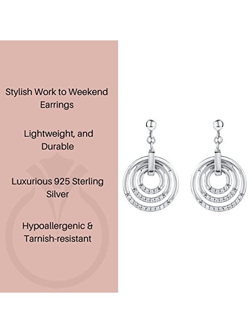 Peora 925 Sterling Silver Three Circle Generation Drop Earrings for Women, Hypoallergenic Fine Jewelry