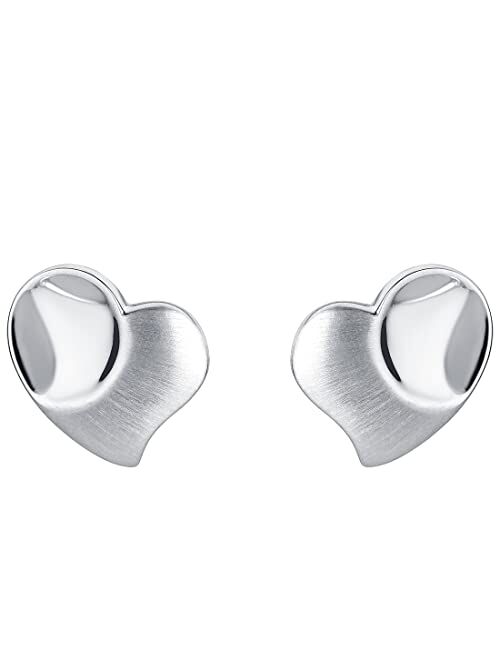 Peora 925 Sterling Silver Tilted Dainty Heart Earrings for Women, Hypoallergenic Fine Jewelry