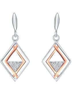 Rose Gold-tone 925 Sterling Silver Embellished Kite Earrings for Women, Hypoallergenic Fine Jewelry