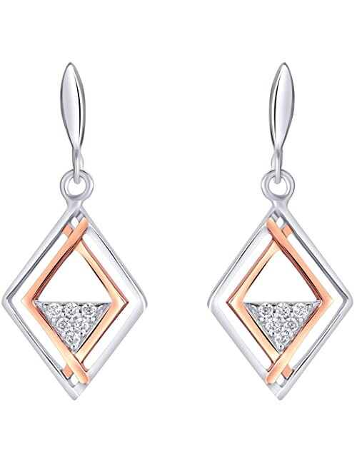 Peora Rose Gold-tone 925 Sterling Silver Embellished Kite Earrings for Women, Hypoallergenic Fine Jewelry