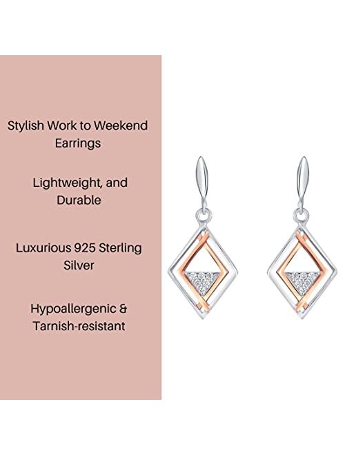 Peora Rose Gold-tone 925 Sterling Silver Embellished Kite Earrings for Women, Hypoallergenic Fine Jewelry