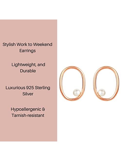 Peora Freshwater Cultured Pearl Gravity Circle Earrings for Women in Rose Gold-tone 925 Sterling Silver, Hypoallergenic Fine Jewelry