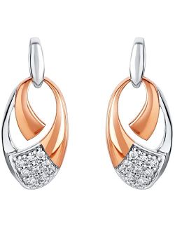 Rose Gold-tone 925 Sterling Silver Ellipse Earrings for Women, Hypoallergenic Fine Jewelry