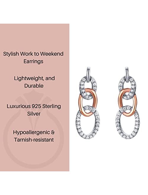 Peora 925 Sterling Silver 3-Links Drop Earrings for Women, Hypoallergenic Fine Jewelry