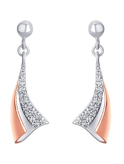 Peora Rose Gold-tone 925 Sterling Silver Winged Fan Drop Earrings for Women, Hypoallergenic Fine Jewelry