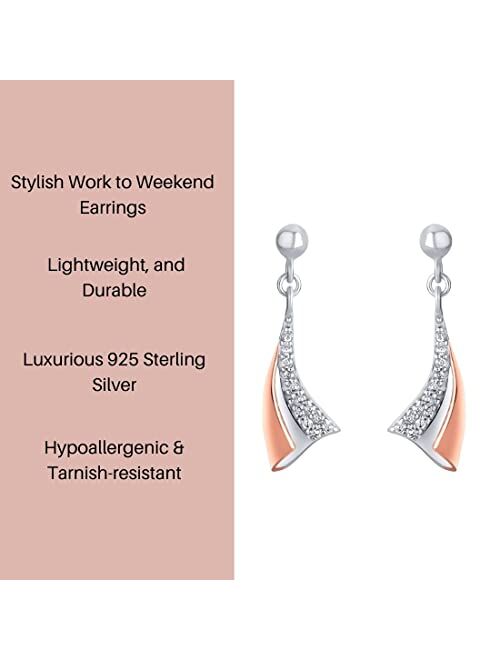 Peora Rose Gold-tone 925 Sterling Silver Winged Fan Drop Earrings for Women, Hypoallergenic Fine Jewelry