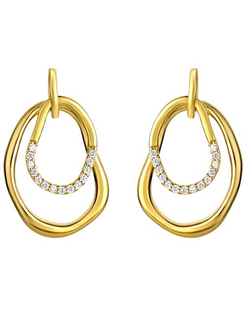 Peora Yellow-Tone 925 Sterling Silver Organic Hoop Earrings for Women, Hypoallergenic Fine Jewelry