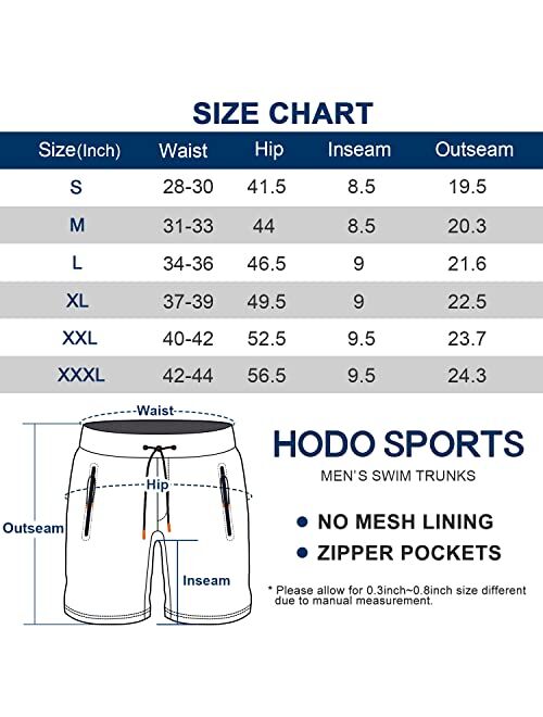 HODOSPORTS Mens No Liner Swim Trunks Quick-Dry with Zipper Pockets