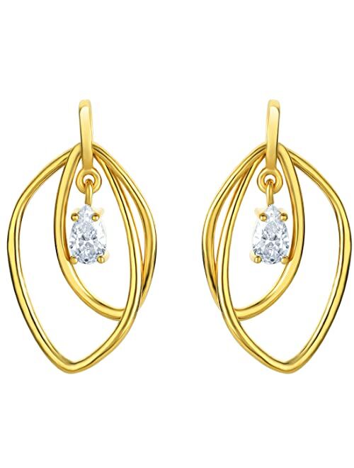 Peora Yellow-Tone 925 Sterling Silver Lotus Petal Drop Earrings for Women, Hypoallergenic Fine Jewelry