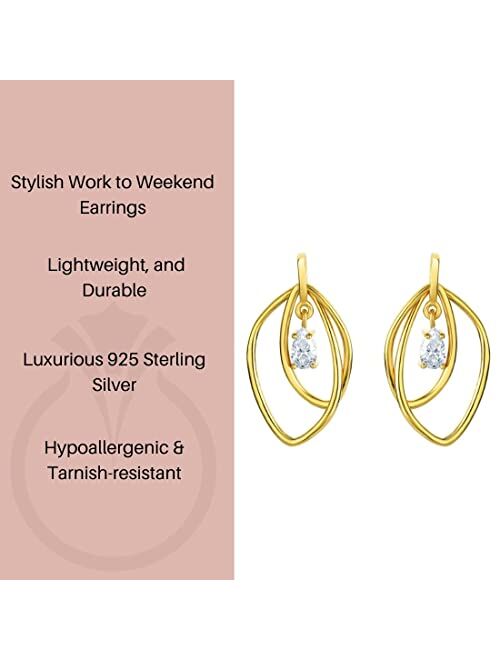 Peora Yellow-Tone 925 Sterling Silver Lotus Petal Drop Earrings for Women, Hypoallergenic Fine Jewelry