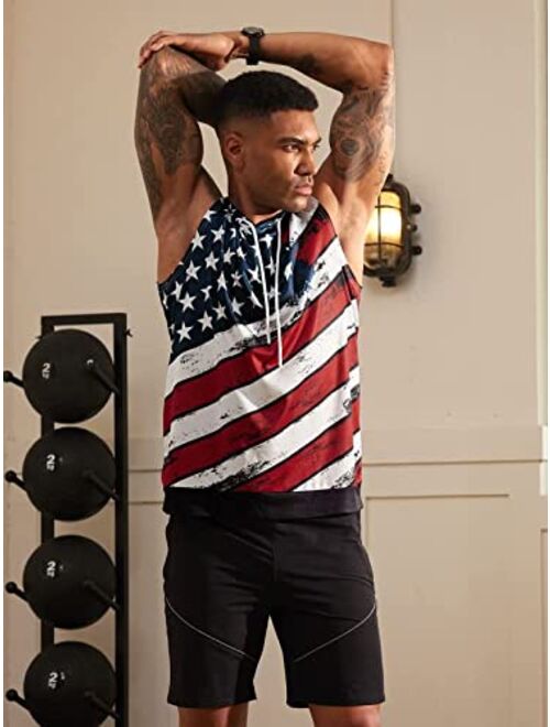 Arvilhill Men's 4th of July American Flag Sleeveless Tank Tops Hooded Patriotic Muscle Shirt