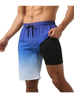 XSKJY Mens Swim Trunks with Compression Liner 9" Swim Trunks Quick Dry Surfing Summer Beach Shorts Swimsuit Sports Shorts