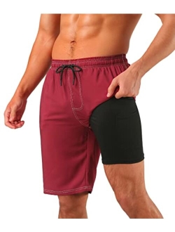 XSKJY Mens Swim Trunks with Compression Liner 9" Swim Trunks Quick Dry Surfing Summer Beach Shorts Swimsuit Sports Shorts