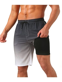 XSKJY Mens Swim Trunks with Compression Liner 9" Swim Trunks Quick Dry Surfing Summer Beach Shorts Swimsuit Sports Shorts