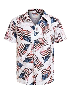 Arvilhill Men's 4th of July American Flag Short Sleeve Button Down Shirt