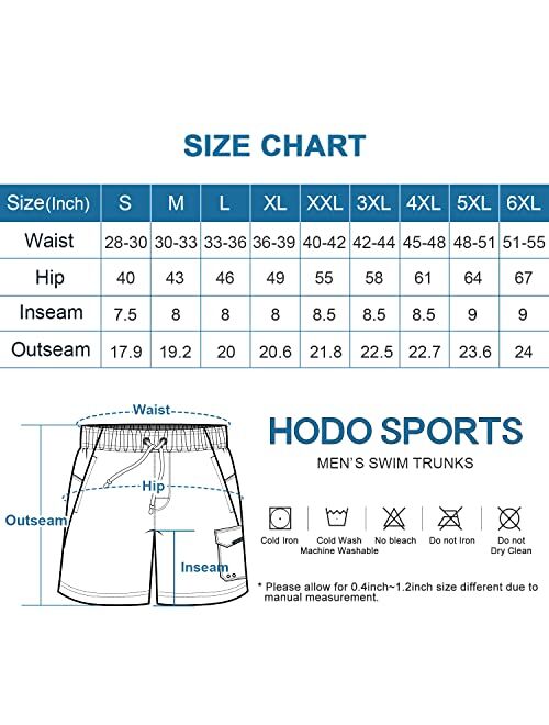 HODOSPORTS Mens 8" Swimming Trunks (Regular & Big Tall Sizes)