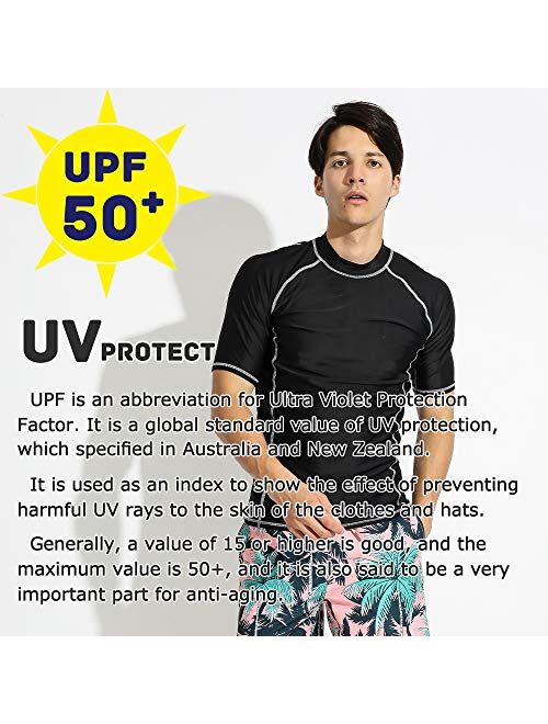 Actleis Men's Short Sleeve Rash Guard, UPF50+ UV Sun Protection Tee Quick Dry Swimming Shirts