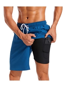 difficort Mens Swim Trunks with Compression Liner Quick Dry Bathing Suits Shorts with Zipper Pockets