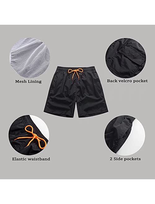 FREDRM Mens Swim Trunks Quick Dry Boardshorts with Mesh Lining Above Knee Swimwear Bathing Suits