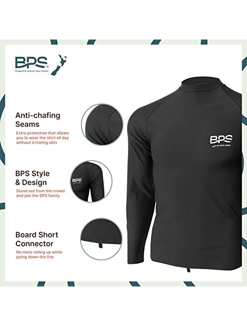 BPS Men's UPF 50+ Long Sleeve Swim Shirt/Rash Guard with Sun Protection