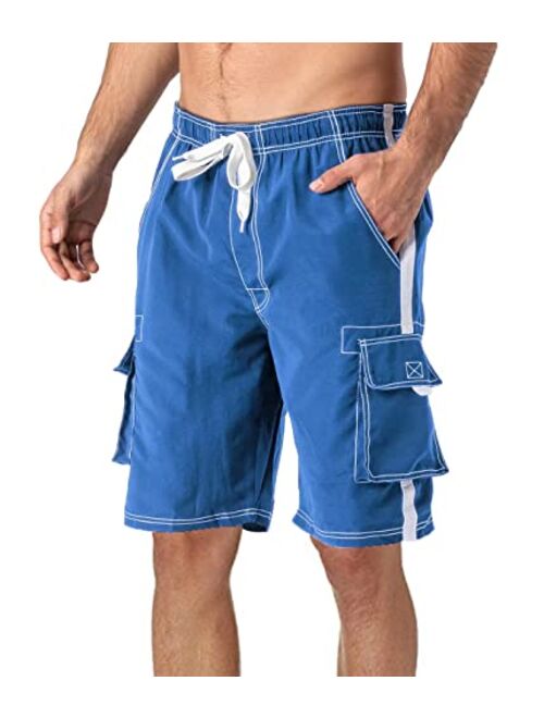 MAGCOMSEN Men's Swim Trunks with Mesh Liner 4 Pockets Quick Dry Beachwear Swimuits Board Shorts