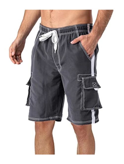 MAGCOMSEN Men's Swim Trunks with Mesh Liner 4 Pockets Quick Dry Beachwear Swimuits Board Shorts