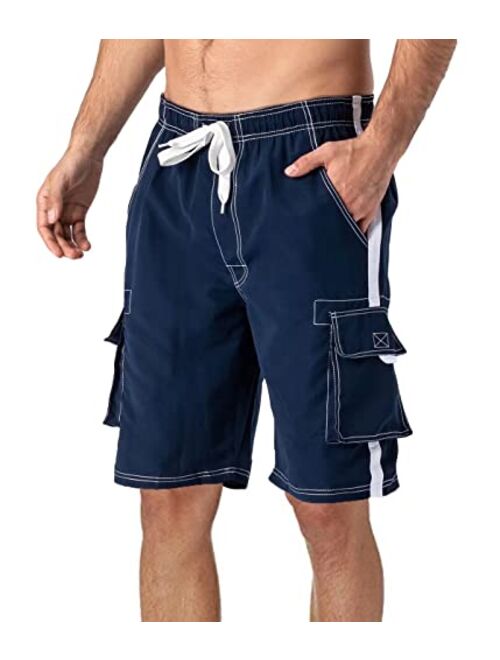 MAGCOMSEN Men's Swim Trunks with Mesh Liner 4 Pockets Quick Dry Beachwear Swimuits Board Shorts