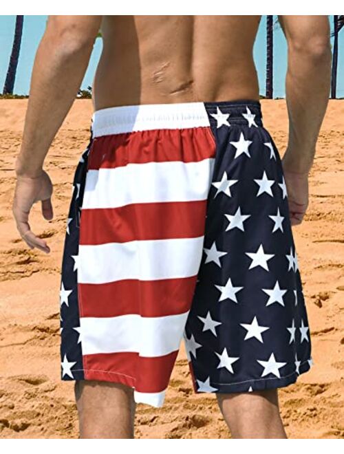 RAISEVERN Men's Swim Trunks Quick Dry Board Shorts Funny Hawaiian Beachwear with Pocket