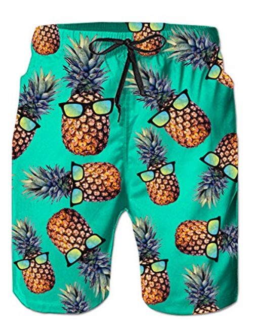 RAISEVERN Men's Swim Trunks Quick Dry Board Shorts Funny Hawaiian Beachwear with Pocket