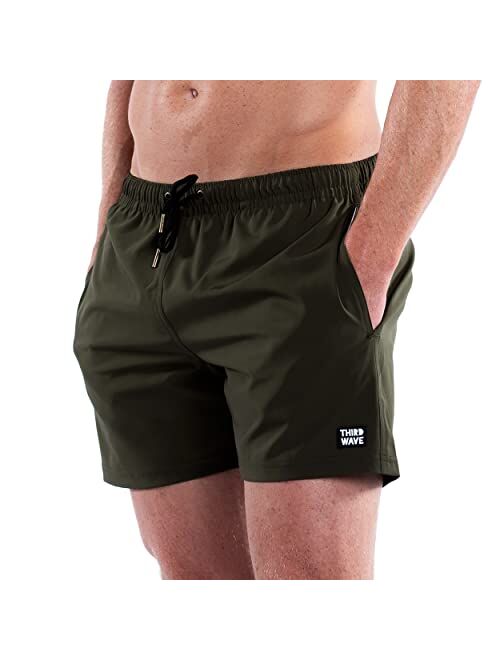 Third Wave Premium Swim Trunks - Men's 5 Inch Inseam Quick Dry Swim Shorts for Beach and Swimming