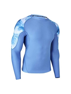 ADOREISM Men's Rash Guard Long Sleeves Splice UPF 50+ BJJ Jiu Jitsu Rash Guard Compression Swimming Shirts