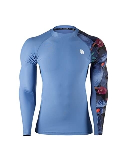 ADOREISM Men's Rash Guard Long Sleeves Splice UPF 50+ BJJ Jiu Jitsu Rash Guard Compression Swimming Shirts