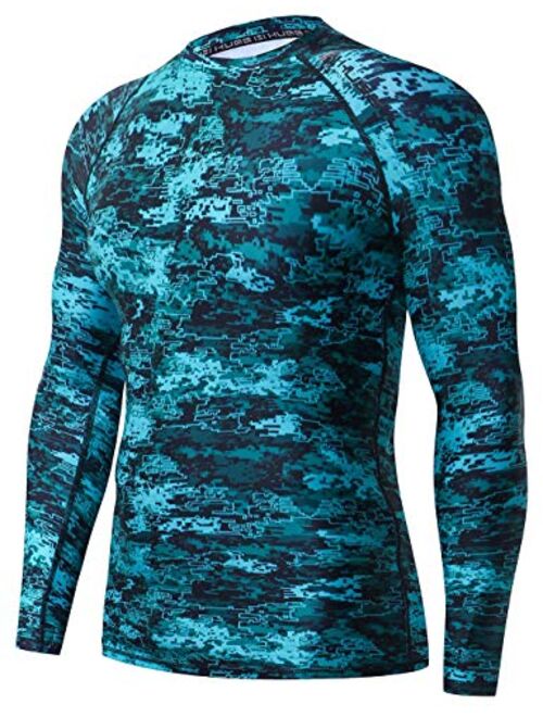 ADOREISM Men's Rash Guard Long Sleeves Splice UPF 50+ BJJ Jiu Jitsu Rash Guard Compression Swimming Shirts