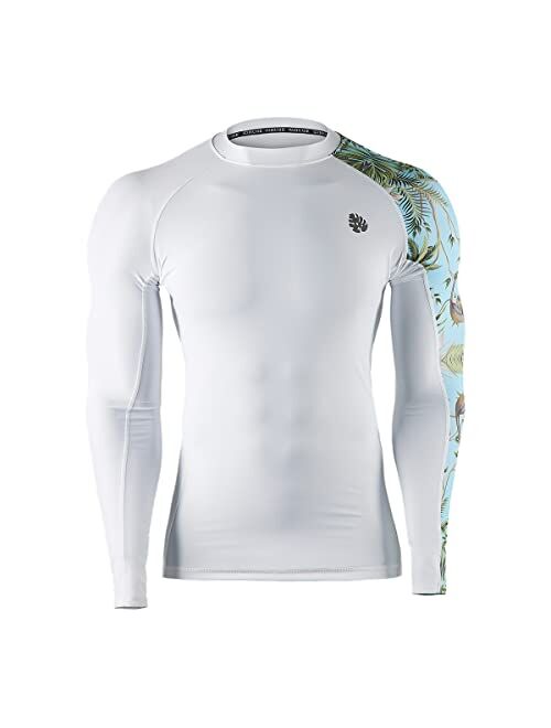 ADOREISM Men's Rash Guard Long Sleeves Splice UPF 50+ BJJ Jiu Jitsu Rash Guard Compression Swimming Shirts