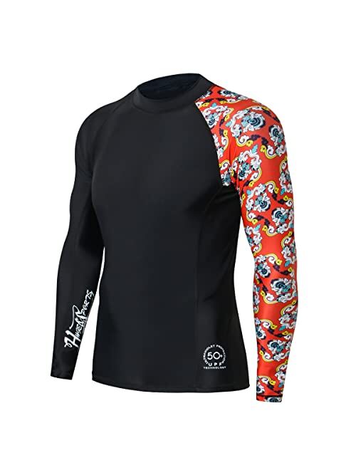 ADOREISM Men's Rash Guard Long Sleeves Splice UPF 50+ BJJ Jiu Jitsu Rash Guard Compression Swimming Shirts