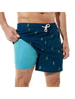 BRISIRA Swim Trunks Men Quick Dry Swim Shorts 5 inch Inseam Stretch Water Beach Shorts with Compression Liner Zipper Pocket