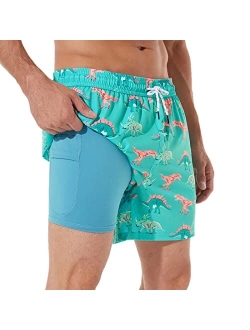 BRISIRA Swim Trunks Men Quick Dry Swim Shorts 5 inch Inseam Stretch Water Beach Shorts with Compression Liner Zipper Pocket