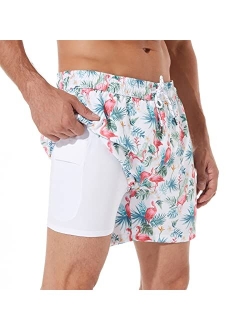 BRISIRA Swim Trunks Men Quick Dry Swim Shorts 5 inch Inseam Stretch Water Beach Shorts with Compression Liner Zipper Pocket