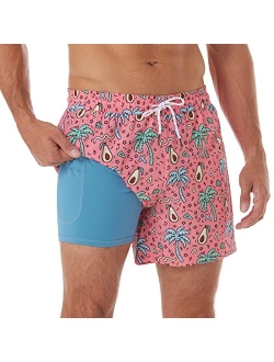 BRISIRA Swim Trunks Men Quick Dry Swim Shorts 5 inch Inseam Stretch Water Beach Shorts with Compression Liner Zipper Pocket