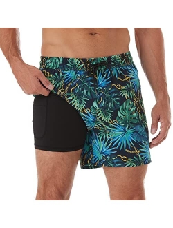 BRISIRA Swim Trunks Men Quick Dry Swim Shorts 5 inch Inseam Stretch Water Beach Shorts with Compression Liner Zipper Pocket