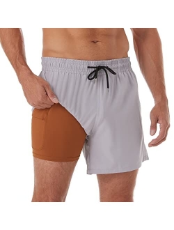 BRISIRA Swim Trunks Men Quick Dry Swim Shorts 5 inch Inseam Stretch Water Beach Shorts with Compression Liner Zipper Pocket