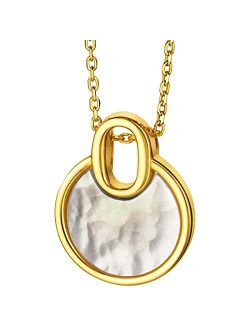 Yellow-Tone 925 Sterling Silver White Mother of Pearl Circle Pendant Necklace for Women with 17 inch Chain   3 inch extender, Hypoallergenic Fine Jewelry