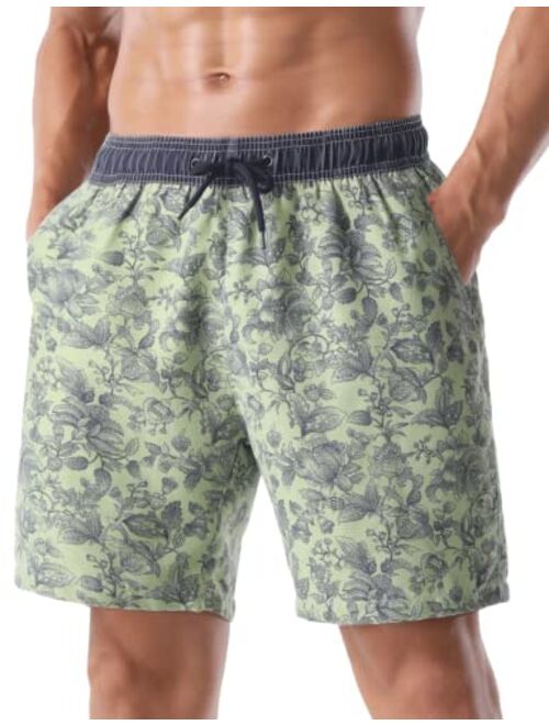 Nonwe Mens Swim Board Shorts Retro Washed Quick Dry Lightweight Beach Shorts