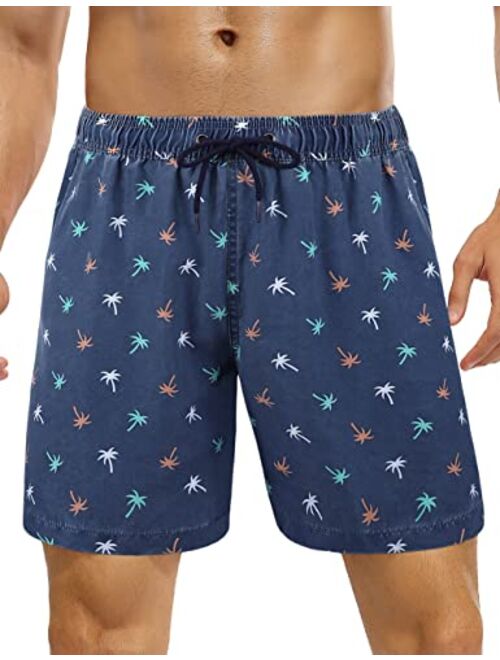 Nonwe Mens Swim Board Shorts Retro Washed Quick Dry Lightweight Beach Shorts